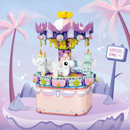 マイクロブロックで組み立てたパステルカラーの観覧車全体画像
