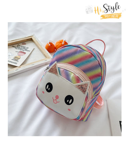 幼児用PUレザーミニリュック 猫フェイスデザイン 19×10×21cm ファスナー開閉 撥水仕様 ポリエステル裏地 全11色バリエーション