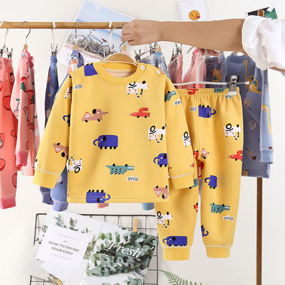 キッズ裏起毛コットン上下セット 長袖トップス＆ロングパンツ 極暖・ふんわり厚手 100–130cm | Children Plus-Velvet Cotton Warm Clothing Set Long Trousers 100–130cm Lumisei Prime