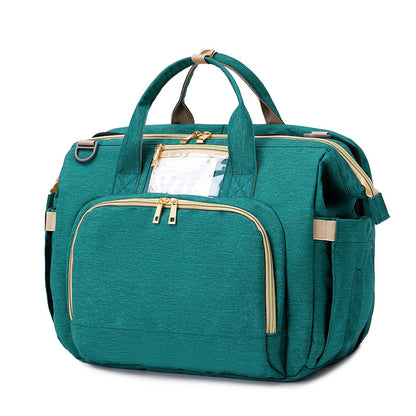 ベッド付きマザーズバッグ 25L 大容量 オックスフォード生地 ポータブル折りたたみベビーベッド一体型 40×19×32cm マット80×38cm