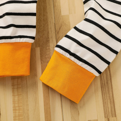 毎日がもっと楽しくなる 子ども長袖トップス＆ボーダーパンツ＆帽子3点セット 恐竜プリント コットン 70~100cm