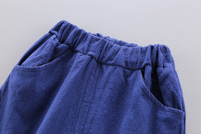 UVカット＆やわらか加工 アニマル総柄 半袖シャツ＋5分丈パンツ ベビー男の子 上下2点セット（コットン）