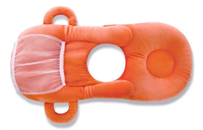 オレンジカラーのベビー授乳クッションフィーディングピローが平置きされた正面画像 (授乳クッション ベビーピロー オレンジ)
