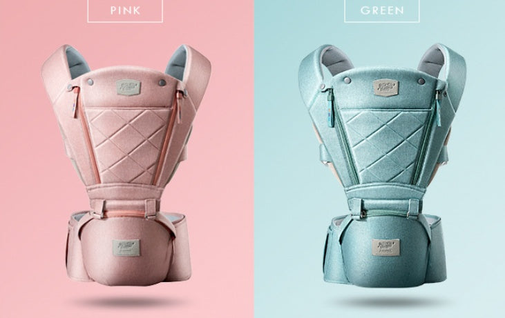 ファスナー式ヒップシート抱っこ紐 背面デザイン比較 ピンク・ブルー（ヒップシート）
