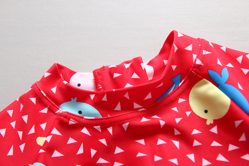 キッズ長袖ラッシュガード水着 ピンク・レッド 前開きファスナー 90・100・110・120・130cm ポリエステル100% サンスクリーンスイムウェア