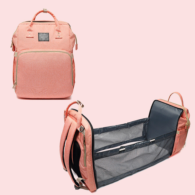 【折りたたみベッド一体型】防はっ水マザーズリュック 20〜35L 哺乳瓶ポケット付き ダブルストラップ ジッパー開閉
