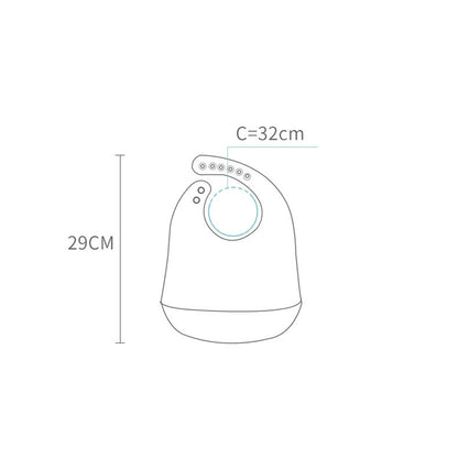 シリコン製ベビービブの高さ29cmと首回り32cmを示したサイズ寸法イラスト画像  
