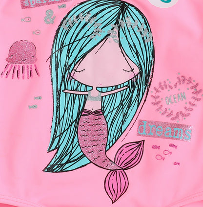 マーメイド柄 女の子ワンピース水着（ピンク／レインボー）1〜8歳サイズ プール・海の水遊びに