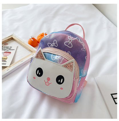 幼児用PUレザーミニリュック 猫フェイスデザイン 19×10×21cm ファスナー開閉 撥水仕様 ポリエステル裏地 全11色バリエーション