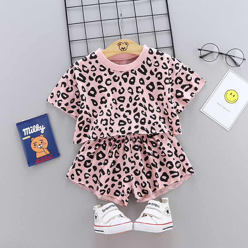 さらっと快適に動ける 子ども半袖Tシャツ＆ショートパンツ上下セット レオパード柄 コットン97% 80~120cm