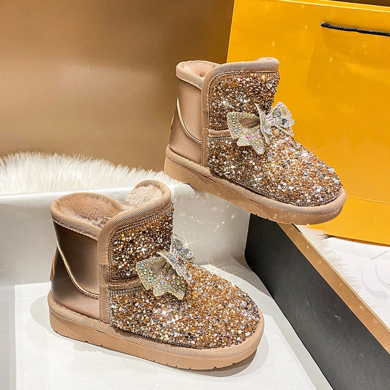 ギフトボックスに入ったキラキラスパンコール女の子用裏起毛ブーツ
