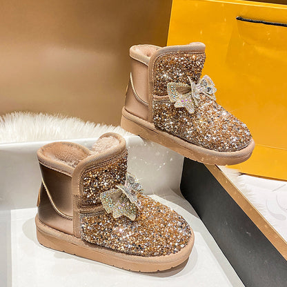 ギフトボックスに入ったキラキラスパンコール女の子用裏起毛ブーツ
