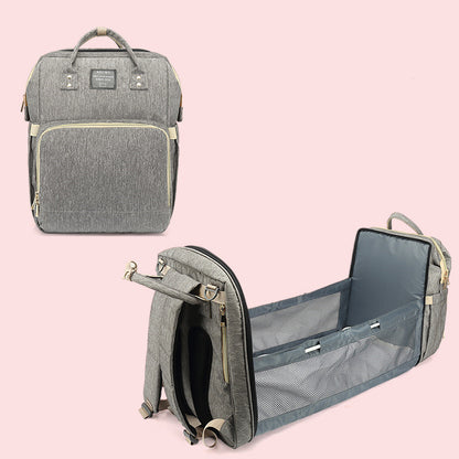 【折りたたみベッド一体型】防はっ水マザーズリュック 20〜35L 哺乳瓶ポケット付き ダブルストラップ ジッパー開閉