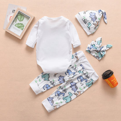 秋冬用として並べられた起毛生地ベビー服4点セットの俯瞰写真
