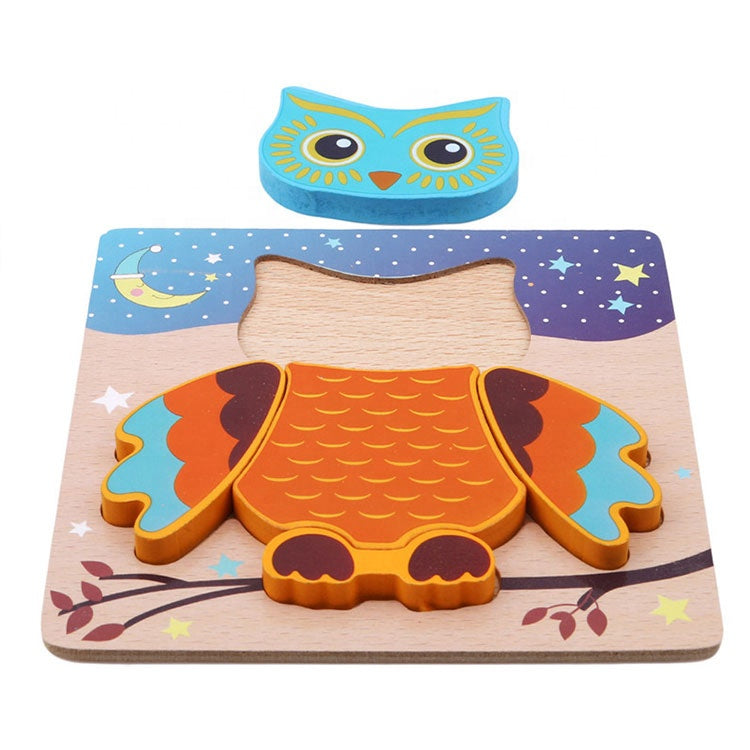 フクロウデザインの木製立体パネルパズル
