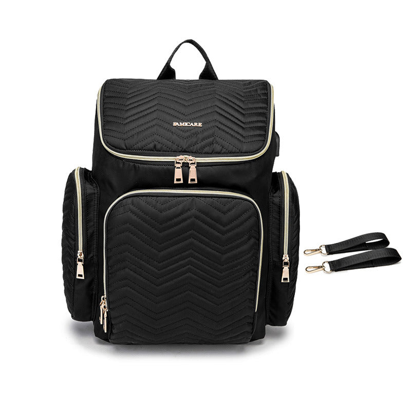刺繍キルティング風 大容量マザーズバックパック 軽量43×38×18cm 3カラーで外出・旅行に強い