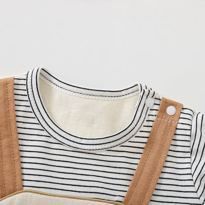 さらっと涼しい 子ども半袖ロンパース くまプリント コットン薄手 韓国風デザイン 66・73・80・90cm