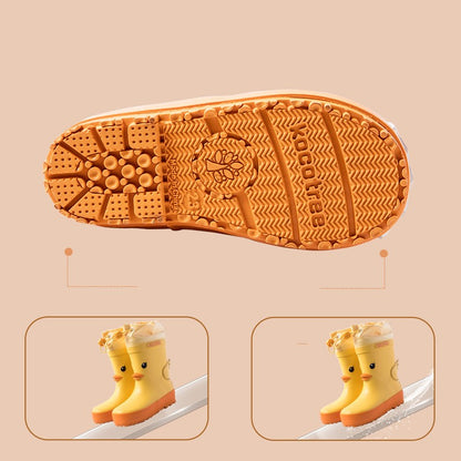 キッズレインブーツ ソールの凹凸デザインと滑りにくい意匠のイメージ
