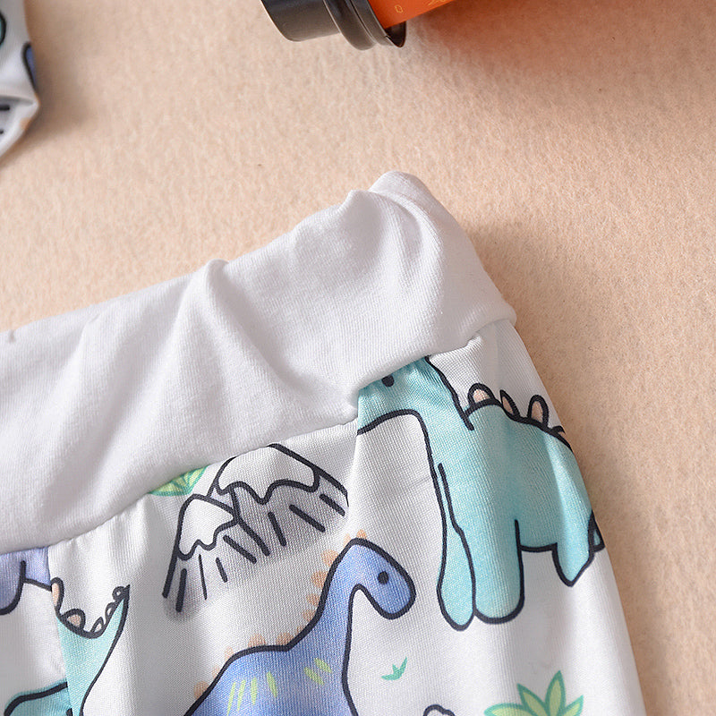 やわらか起毛で秋冬もぬくぬく 子ども長袖ロンパース＆パンツ4点セット 恐竜プリント 起毛生地 70–100cm Lumisei Prime