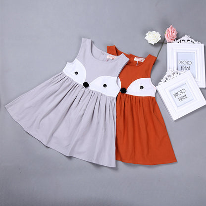 夏にさらっと涼しい 女の子ノースリーブワンピース きつねモチーフ コットン素材 90~130cm