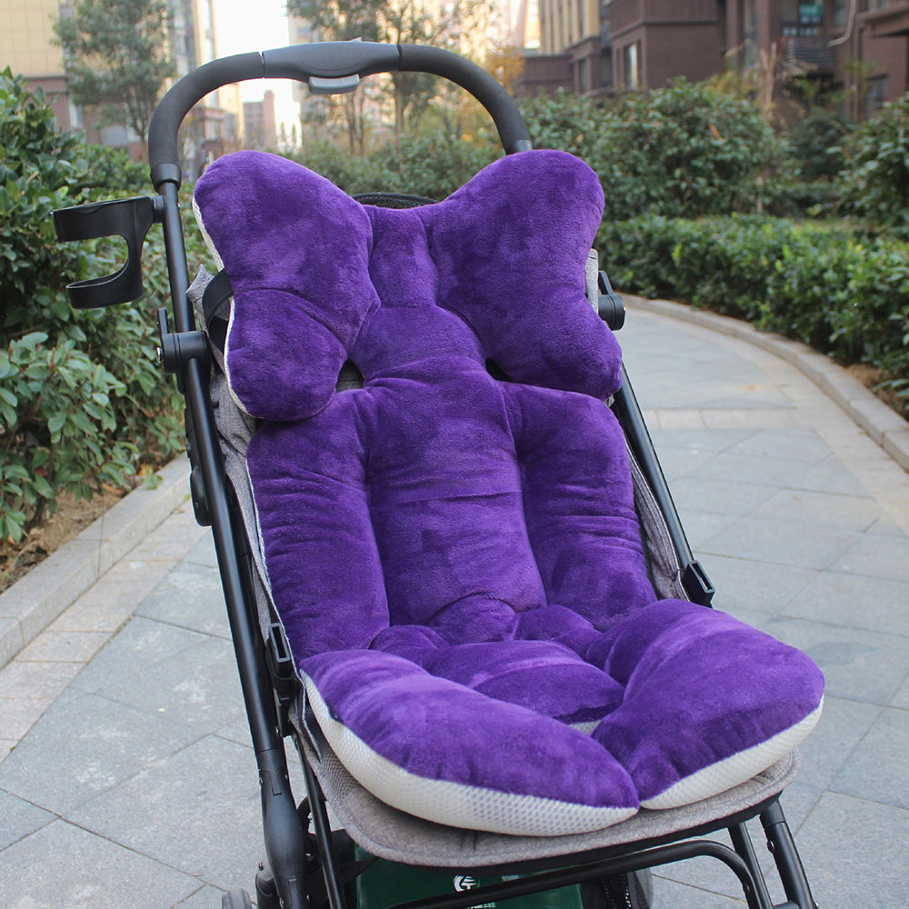 パープルカラーの厚手ベビーカー用クッションパッド側面からの厚み（ベビーカー シートパッド）
