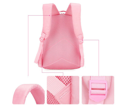 小学生女の子向け 猫デザイン通学リュック 6〜12歳対応 2サイズ・ポリエステル