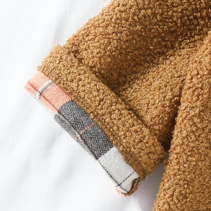 韓国風テディプラッシュチェック裏地ロングコート ベビーキッズ男女兼用秋冬あったかアウター 80-120cm | Autumn Plush Plaid Teddy Plush Long Coat Unisex Kids 80-120cm Lumisei Prime