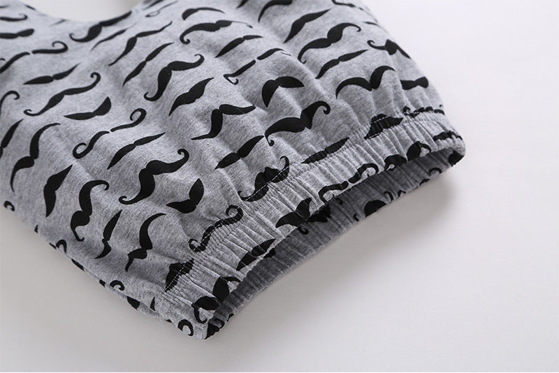 やわらかニットで秋も心地いい 男の子ベビー長袖ロンパース3点セット ひげ柄サスペンダー風プリント コットン 60~100cm