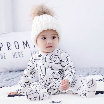 春秋にちょうどいいやさしい着心地 男の子ベビー長袖カバーオール ミルクボトル＆星プリント コットン100% 59~80cm