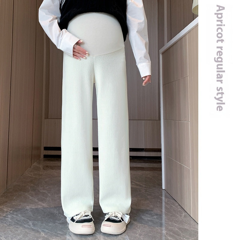 アプリコットのマタニティワイドパンツ　ハイウエスト腹部サポートで快適な着用感
