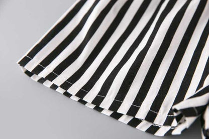 涼やかフリルで大人見えする 女の子セットアップ フリルシフォントップス×ストライプショートパンツ 80〜120cm