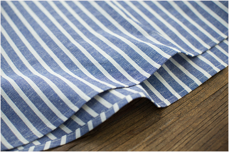 涼しくきちんと見え マタニティシャツワンピース ストライプ ラペルカラー ロングスリーブ コットンリネン素材 S〜3XL