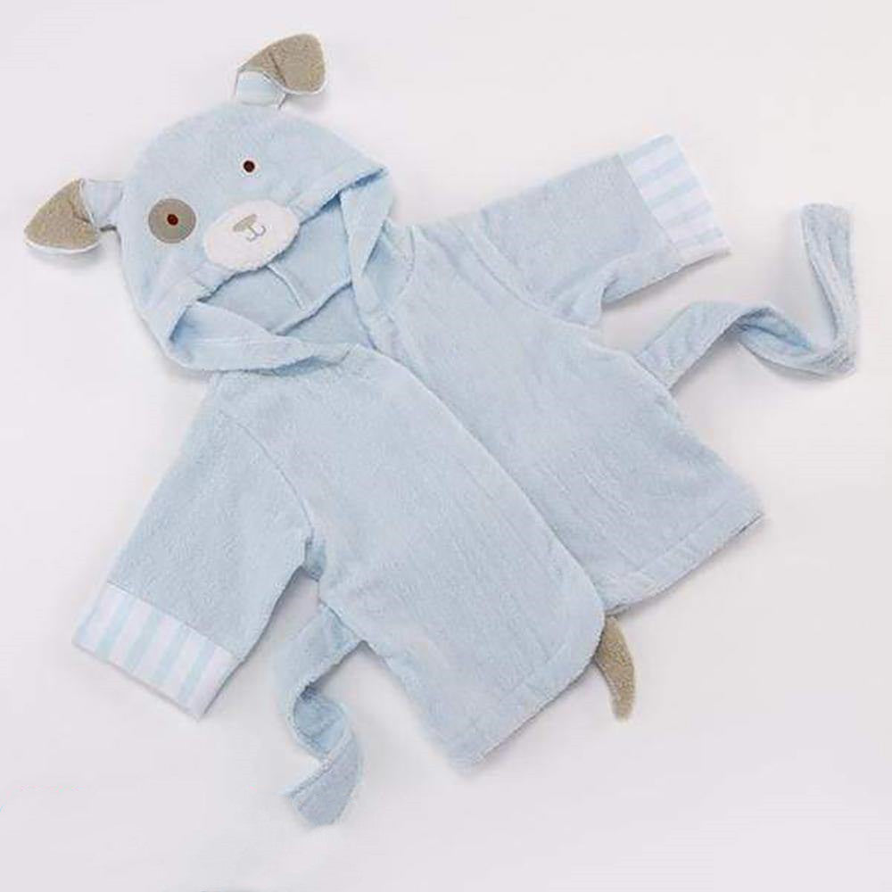 ブルーカラーのベビーバスローブ正面写真
