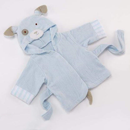 ブルーカラーのベビーバスローブ正面写真
