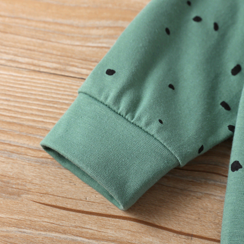 やさしい着心地で毎日活躍 子ども長袖トップス＆ロングパンツ上下セット くまフェイスプリント×ドット＆ボーダー コットン100% 80~120cm