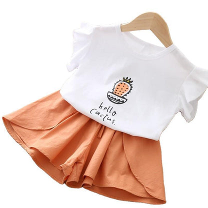 ふんわりフレアで夏を可愛く楽しめる 女の子サボテンプリントブラウス＆キュロットセット フライングスリーブ コットン 90〜130cm