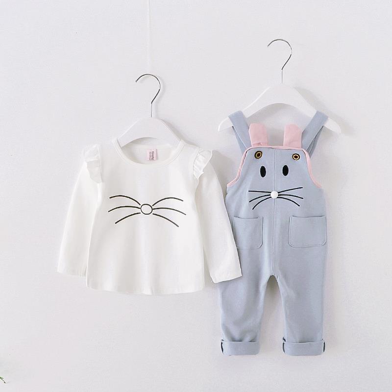 毎日がもっと可愛くなる 子どもうさぎビブサロペット上下セット ひげプリントTシャツ カラフルボーダー 無地デザイン 66~100cm