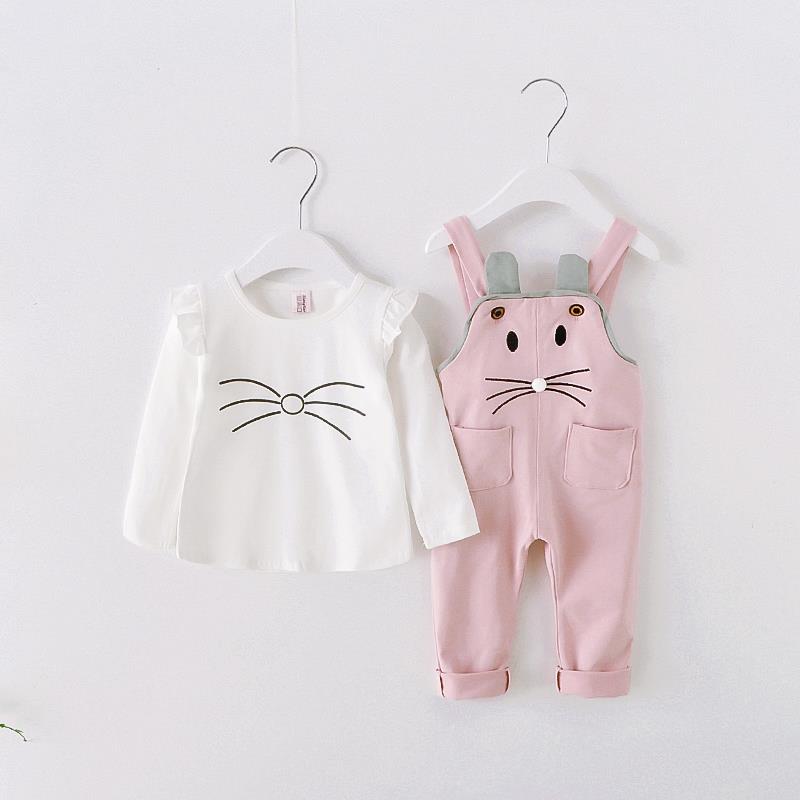 毎日がもっと可愛くなる 子どもうさぎビブサロペット上下セット ひげプリントTシャツ カラフルボーダー 無地デザイン 66~100cm