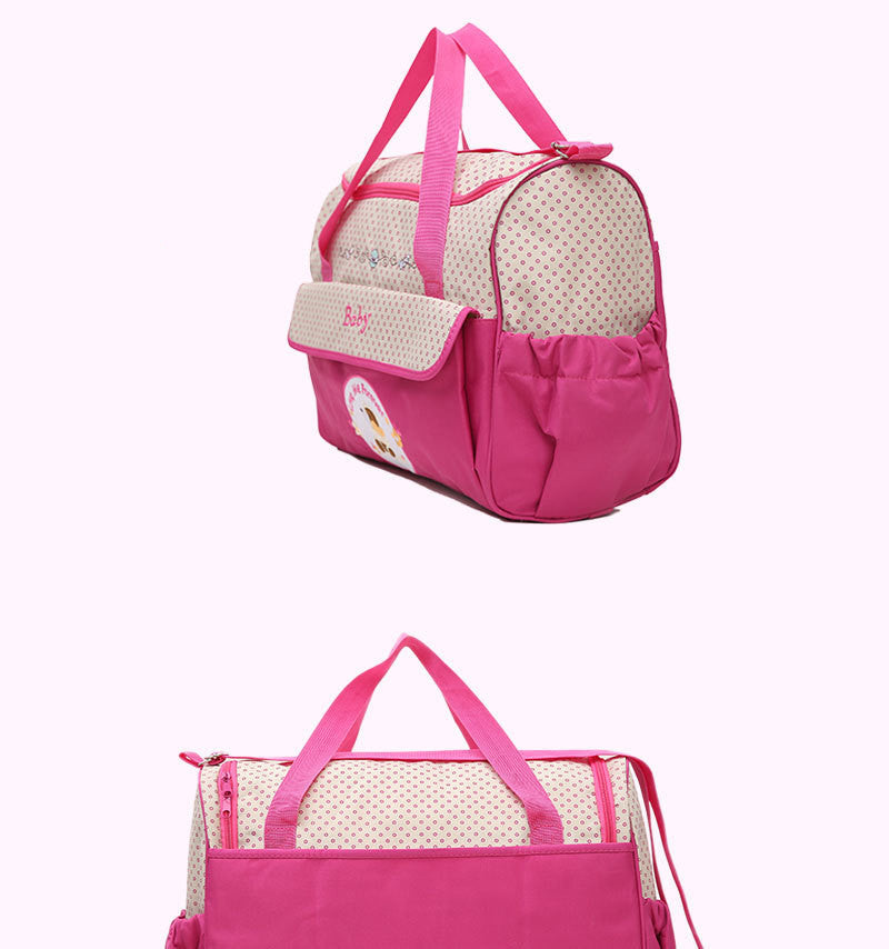 【マザーズバッグ5点セット】大容量メッセンジャー おむつ替えマット付き ボトルバッグ付き ポリエステル素材 外出・旅行用