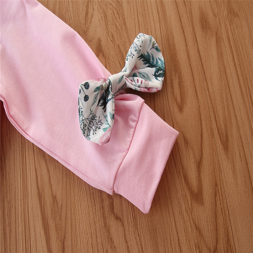 ふんわり可愛く秋のおしゃれが完成する 女の子うさぎ耳フードパーカー上下セット 花柄パンツデザイン 70~100cm