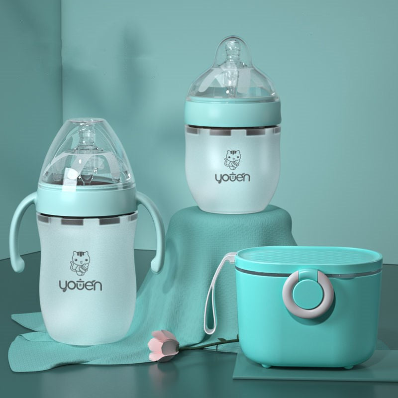 両サイドにハンドルが付いたベビー用授乳ボトル（シリコン製ベビーボトル）
