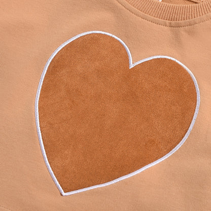 やさしい甘さで毎日がときめく 女の子スウェットセット ハート刺繍トップス×フレアスカート コットン100% ブラウン 90〜130cm