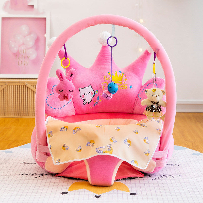 ピンク（コンフォート）デザインのふわふわベビーソファ全体画像（おすわり練習ベビーソファ）
