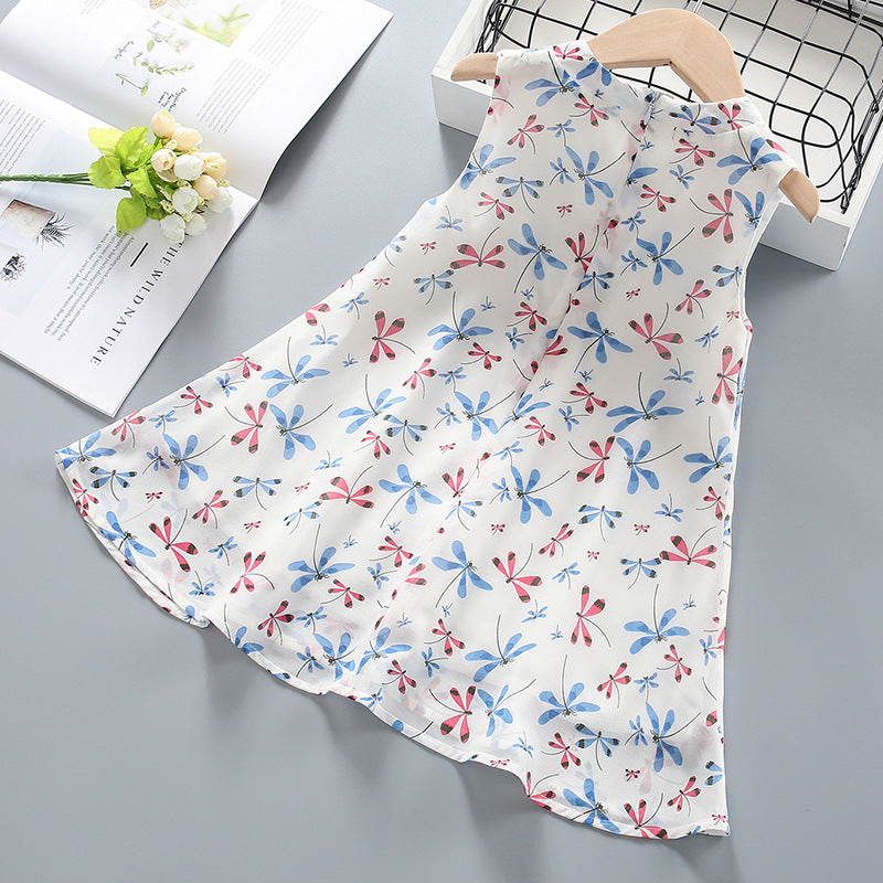 涼やかに揺れる配色ステッチが可憐な 女の子チーパオ風プリンセスワンピース ノースリーブ プリーツミディ丈 90~140cm