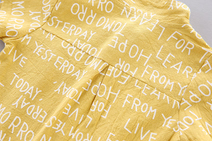 さらっと軽い着心地で夏コーデがきちんと決まる 子ども半袖シャツ上下セット 英字プリント コットン95% 80~110cm