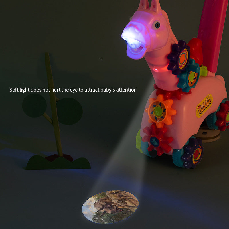 ピンクとイエローのバブルトロリーが並んだ屋内テストシーンの全体写真
