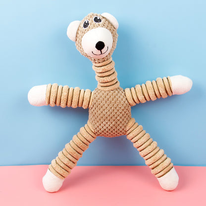 赤ちゃん用抱きまくらサイズのニットアニマルぬいぐるみを積み重ねた写真
