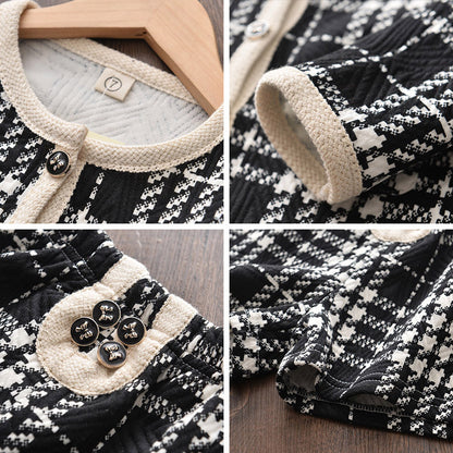 きちんと見えが叶う 女の子チェック柄セットアップ 長袖トップス＆ショートパンツ 配色トリム コットン 100~140cm