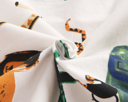 さらっと夏を楽しむ 男の子ベビー半袖Tシャツ＆ショートパンツ上下セット アニマル総柄プリント コットン100