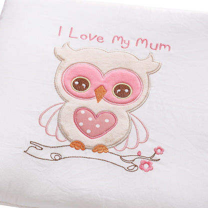 ふくろうデザインのピンクベビールーム寝具
